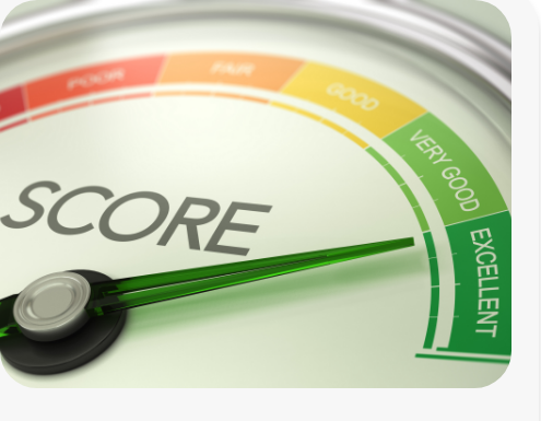 A credit score dial pointing to excellent
